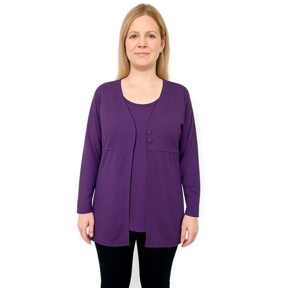 2/$30 Sag Harbor Integrated Shell Cardigan Top Eggplant Medium #A0344 TRB2 - Picture 1 of 6